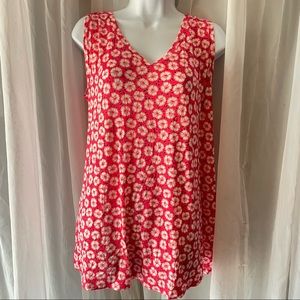 Lane Bryant 14/16 Pink White Floral Sleeveless Shirred V Neck Rayan Knit Top